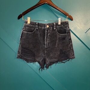 She + Sky Black Distressed Jean Shorts